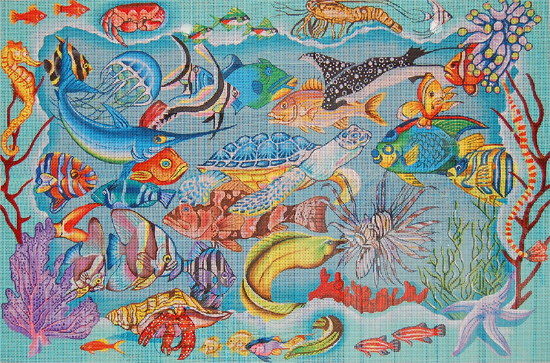 Reef Dweller Rug - Hand Painted Needlepoint Canvas from Trubey Designs