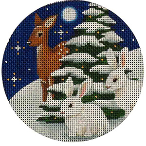 Snow Bunnies - Hand Painted Christmas Ornament Canvas from Rebecca Wood