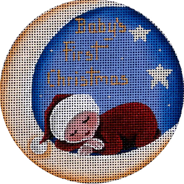 Baby's First Snoozing Hand Painted Christmas Ornament Canvas from Rebecca Wood