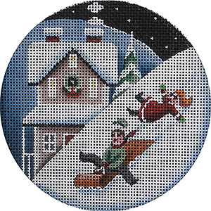 Sleds and Snow Hand Painted Christmas Ornament Canvas from Rebecca Wood