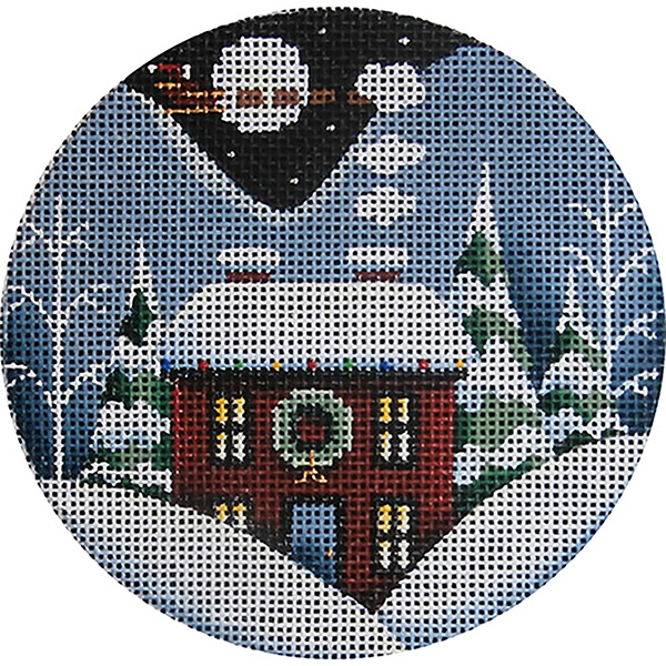 Wreath Winter Cabin Hand Painted Christmas Ornament Canvas from Rebecca Wood