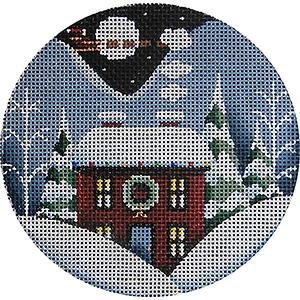 Wreath Winter Cabin Hand Painted Christmas Ornament Canvas from Rebecca Wood