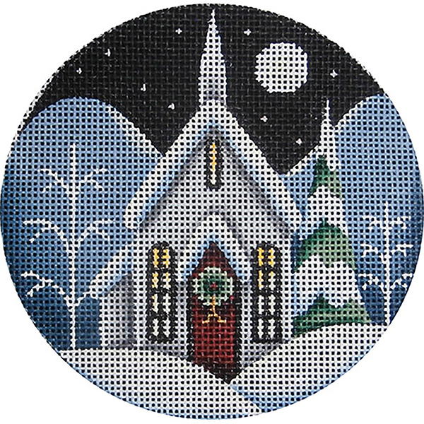 Christmas Eve Church Hand Painted Christmas Ornament Canvas from Rebecca Wood