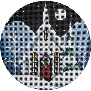 Christmas Eve Church Hand Painted Christmas Ornament Canvas from Rebecca Wood