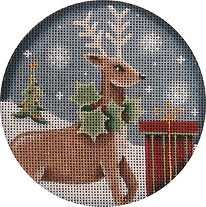 Folk Reindeer Hand Painted Christmas Ornament Canvas from Rebecca Wood