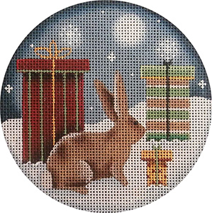 Bunny Presents Hand Painted Christmas Ornament Canvas from Rebecca Wood
