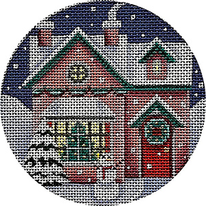 Cozy Christmas Cottage Hand Painted Christmas Ornament Canvas from Rebecca Wood