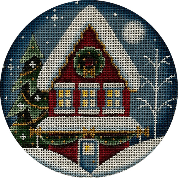 Christmas Cottage Hand Painted Christmas Ornament Canvas from Rebecca Wood