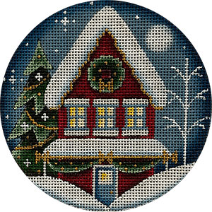 Christmas Cottage Hand Painted Christmas Ornament Canvas from Rebecca Wood