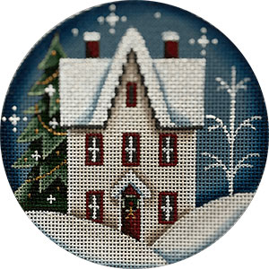 Snow Cottage Hand Painted Christmas Ornament Canvas from Rebecca Wood