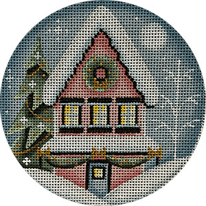 Pink Cottage Hand Painted Christmas Ornament Canvas from Rebecca Wood