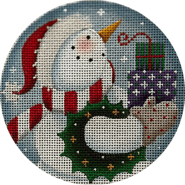 Snowman Presents Hand Painted Christmas Ornament Canvas from Rebecca Wood
