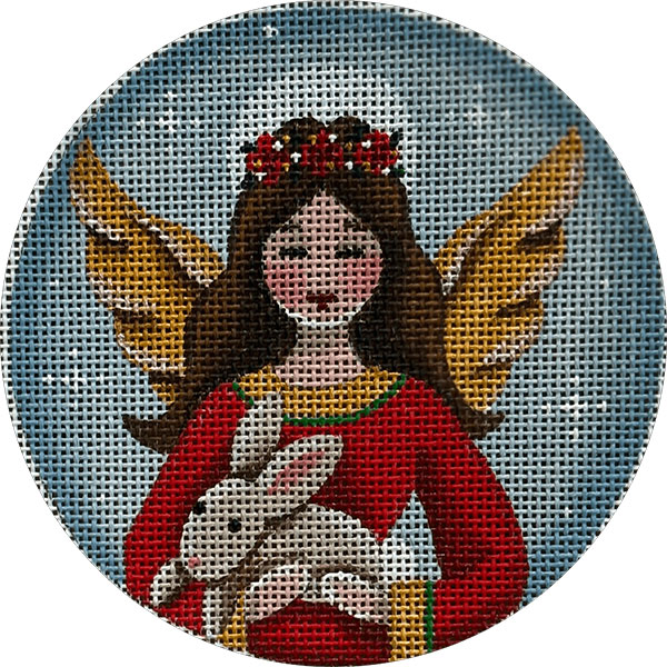 Angel with Bunny Hand Painted Christmas Ornament Canvas from Rebecca Wood