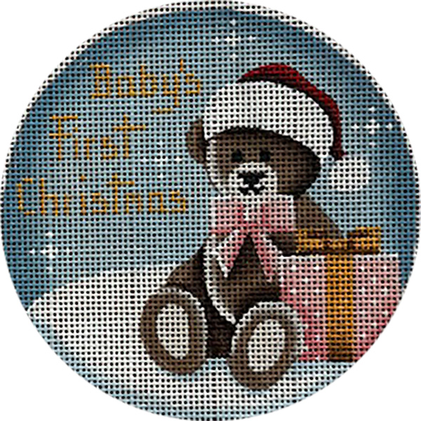 Babies First, Girl Teddy - Hand Painted Christmas Ornament Canvas from Rebecca Wood