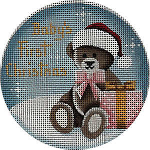 Babies First, Girl Teddy - Hand Painted Christmas Ornament Canvas from Rebecca Wood
