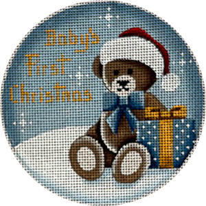 Babies First, Boy Teddy - Hand Painted Christmas Ornament Canvas from Rebecca Wood