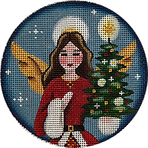 Angel & Tree Hand Painted Christmas Ornament Canvas from Rebecca Wood