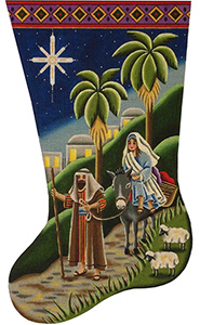 To Bethlehem Hand Painted Stocking Canvas from Rebecca Wood