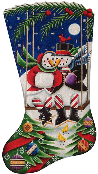 Swinging Christmas Hand Painted Stocking Canvas from Rebecca Wood
