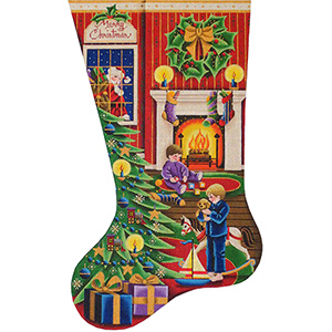 Christmas Morning (Boys) Hand Painted Stocking Canvas from Rebecca Wood