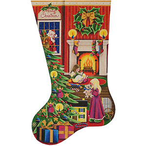 Christmas Morning (Girls) Hand Painted Stocking Canvas from Rebecca Wood