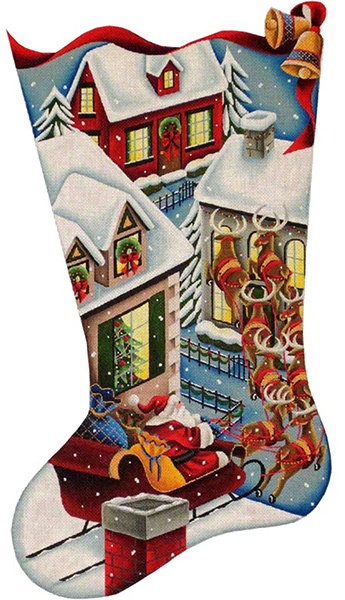 Up on the Roof Hand Painted Stocking Canvas from Rebecca Wood