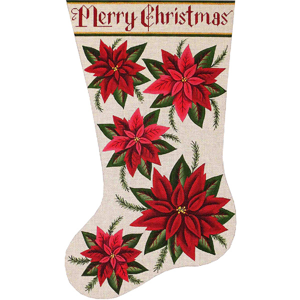 Poinsettia Hand Painted Stocking Canvas from Rebecca Wood