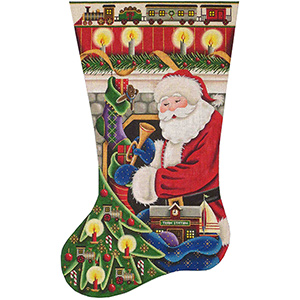 Filling Stockings (Boy) Hand Painted Stocking Canvas from Rebecca Wood