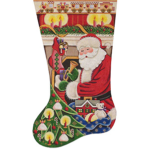 Filling Stockings (Girl) Hand Painted Stocking Canvas from Rebecca Wood