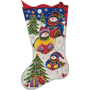 Snow Carolers Hand Painted Stocking Canvas from Rebecca Wood
