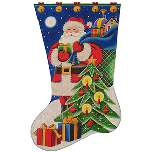Santa Clause Hand Painted Stocking Canvas from Rebecca Wood