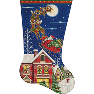 Through the Sky Hand Painted Stocking Canvas from Rebecca Wood 18 Count Canvas Toe Right Only