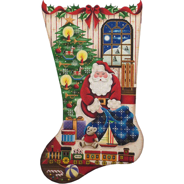 Santa's Toys for Boys Hand Painted Stocking Canvas from Rebecca Wood