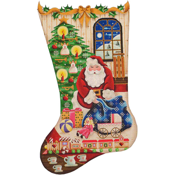 Santa's Toys for Girls Hand Painted Stocking Canvas from Rebecca Wood