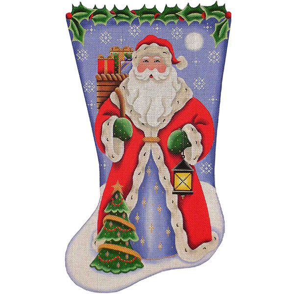 Basket Santa Hand Painted Stocking Canvas from Rebecca Wood