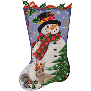 Forest Snowman Hand Painted Stocking Canvas from Rebecca Wood