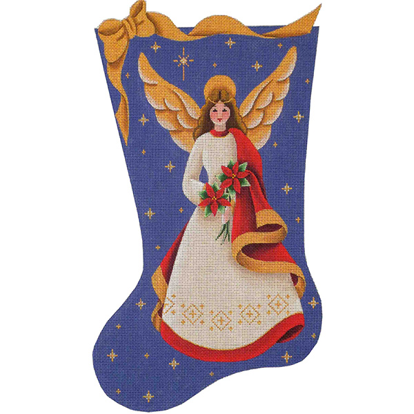 Poinsettia Angel Hand Painted Stocking Canvas from Rebecca Wood