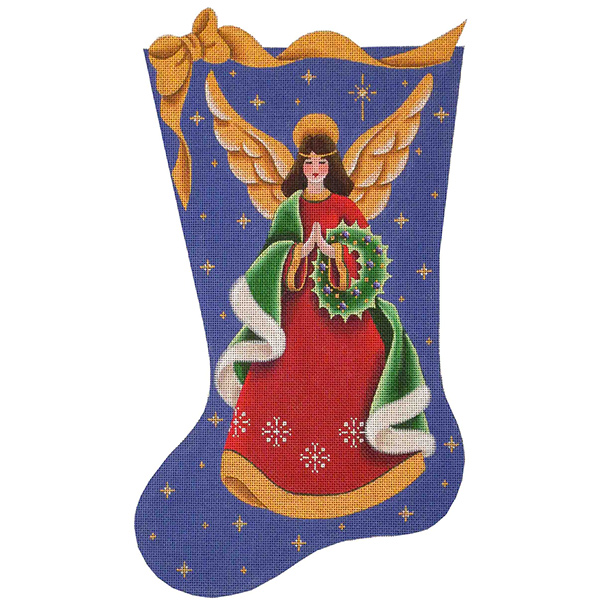 Wreath Angel Hand Painted Stocking Canvas from Rebecca Wood