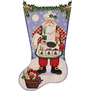 Cooking Santa Hand Painted Stocking Canvas from Rebecca Wood