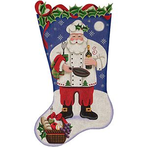 Chef Santa Hand Painted Stocking Canvas from Rebecca Wood