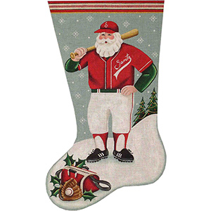Baseball Santa Hand Painted Stocking Canvas from Rebecca Wood