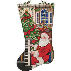 Piano Santa Hand Painted Stocking Canvas from Rebecca Wood