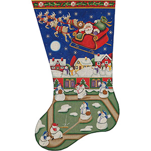 Snowman Baseball Hand Painted Stocking Canvas from Rebecca Wood