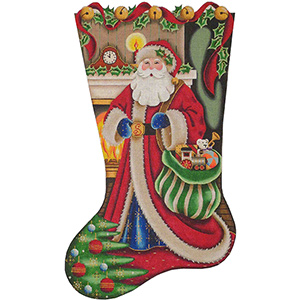 Elegant Santa Hand Painted Stocking Canvas from Rebecca Wood