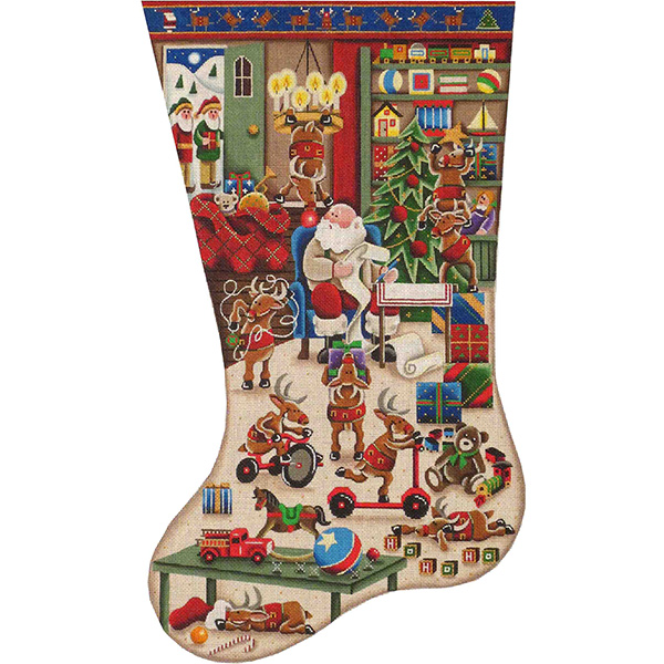 Restless Reindeer Hand Painted Stocking Canvas from Rebecca Wood