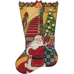 Santa's Visit Hand Painted Stocking Canvas from Rebecca Wood