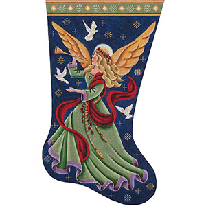 The Announcement Hand Painted Stocking Canvas from Rebecca Wood Designs 13 Count Toe Right