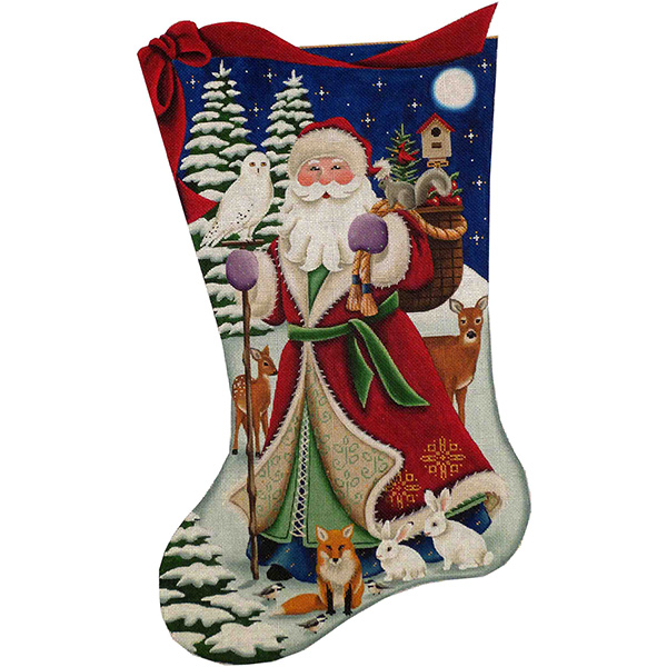 Forest Santa Hand Painted Stocking Canvas from Rebecca Wood
