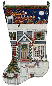 Up on the Housetop Hand Painted Stocking Canvas from Rebecca Wood Designs