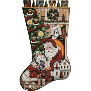 Santa's Gift - Girl Hand Painted Stocking Canvas from Rebecca Wood